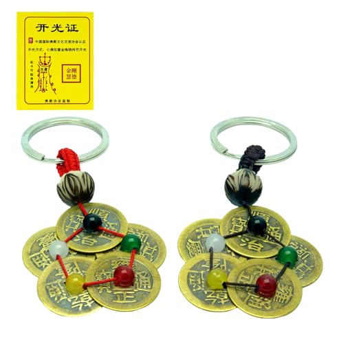 CNYTPE Feng Shui Five Emperors Coins Keychain, Brass Chinese Good