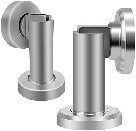 Magnetic Door Stop, Stainless Steel Door Stopper, Chrome Door Catch Holder 2 Pack, Heavy Duty Doorstop with Magnet Wall Floor Mount Home Office Commercial Use Brushed Nickel