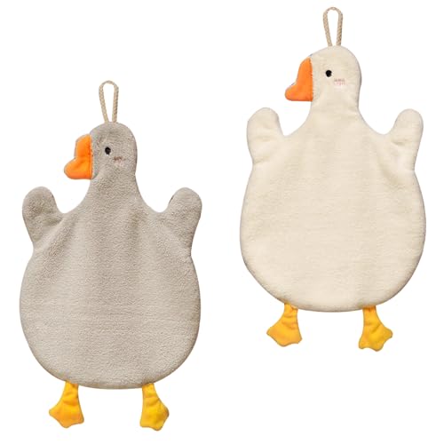 RTRTGS Pack of 2 Children's Hand Towels, Cute Animal Wash Cloth, Microfibre Absorbent Towels, Quick-Drying Face Towels with Hanging Loops for Kitchens and Bathrooms