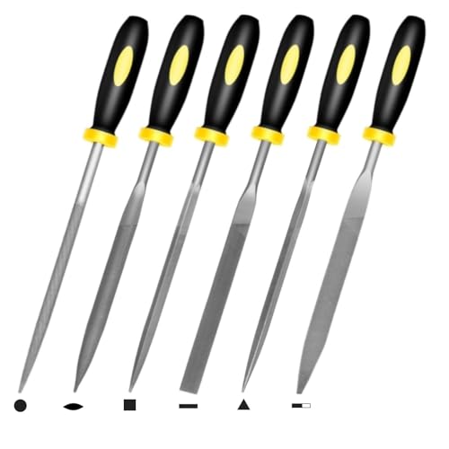 Uaorexplo Mini Hand Files, 6pcs, Total 6.3in, Strength Alloy Steel Needle File Set, Small Metal File Tools for Detailed Tasks, Includes Round, Bi-Half Round, Flat, Square, Flat Warding, Triangular