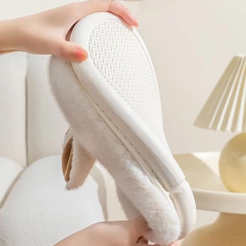 Kawaii Bunny Ear Women's Fuzzy House Memory Foam Slippers, Cute Furry Faux Fur Lined Bedroom Shoes, Cozy Indoor Slide (8,Brown)2
