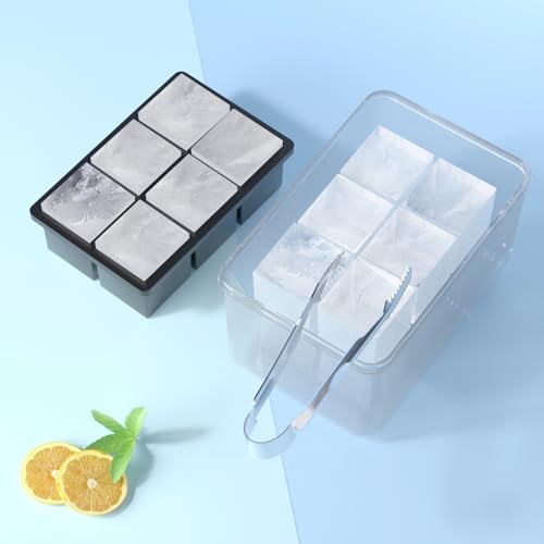 Samuelworld Large Ice Cube Tray with Lid and Bin: 2 Inch Silicone Old Fashioned Ice Cube Mold with Lid and Bin, Big Square Ice Cube Maker for Whiskey-3 Pack (With Ice Tong) - Thumbnail 5