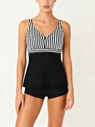 Image of Septangle Women's Tankini Swimsuit Two Pieces Set Ruffle Swimwear Bathingsuit with Boyshort