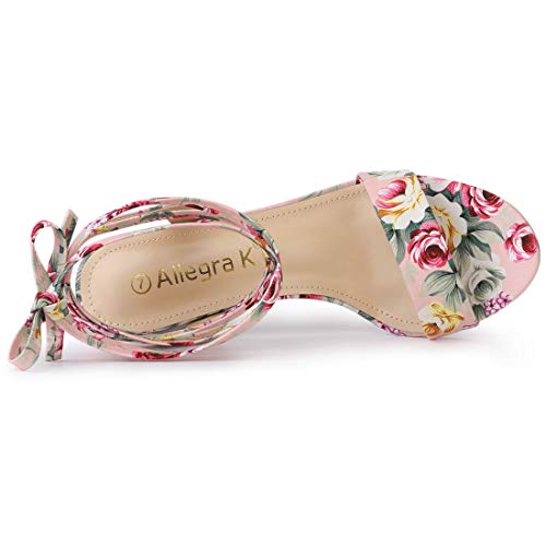 Allegra K Women's Block Heel Sandals Floral Pink Lace Up Heels 8 M Us #TOP4