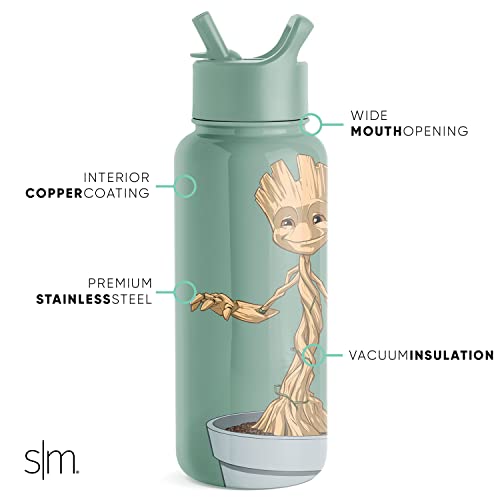 Simple Modern Marvel Water Bottle With Straw Lid Vacuum Insulated Stainless Steel Metal Thermos | Reusable Leak Proof Flask For Gym | Summit Collection | 32Oz Guardian's Of The Galaxy Child Groot #TOP1
