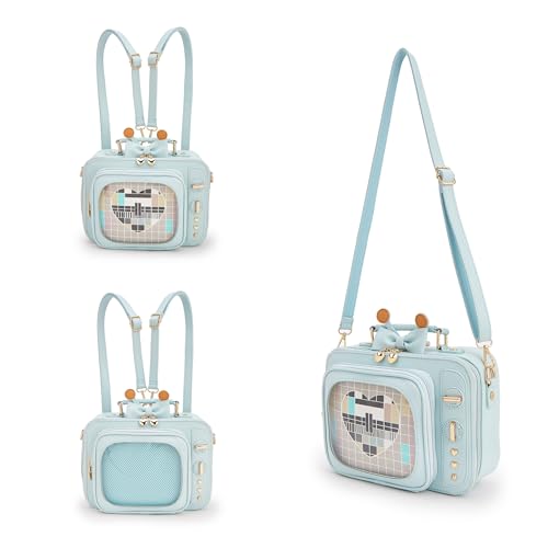 Image of Women TV Shape Ita Bag Shoulder Bag Ita Backpack Fun female Clear Window Anime Pins Display Purse (light blue)