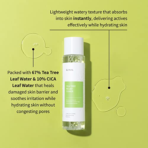 Iunik Tea Tree Relief Vegan Face Toner - Facial Moisturizer Acne-Prone Irritated Skin W Tea Tree 67% Centella Asiatica 19.5% 6.7 Fl Oz Sensitive Skin Breakout Rosacea Blemish Plant-Based Ingredients #TOP3