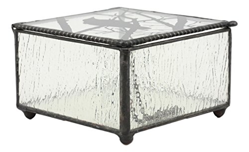 Ebros Gift Gothic Silhouette Raven Crow On Tree Branch Frosted Glass Decorative Jewelry Box 4" Wide Edgar Poe Nevermore Ravens Crows Stash Trinket Secret Box #TOP1