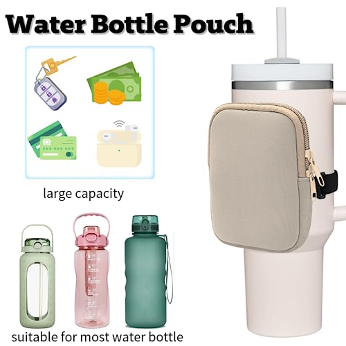 Water Bottle Pouch Compatible With Stanley Quencher Adventure 40Oz / Iceflow 20Oz 30Oz, Tumbler Pouch For Cards, Keys, Wallet, Earphone Sports Water Bottle Accessories(Khaki #TOP3