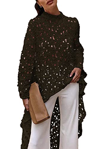 PRETTYGARDEN Women's Long Sleeve Round Neck High Low Asymmetrical Irregular Hem Casual Tops Blouse Shirt Dress