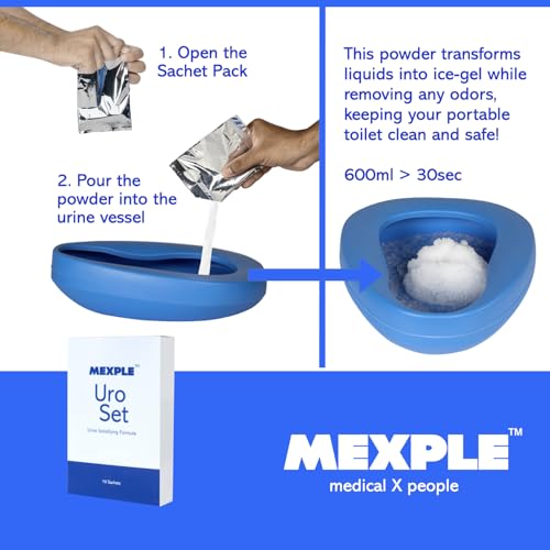 Image of MEXPLE SpaceX1 Bedpan With Uroset Urine Solidifier | Durable & Heavy Duty PP Material | Urine Absorbent Magic Gel Turns Urine Into Gel Immediately | For Hospital, Home Bedridden Adult Patient - 1000ML