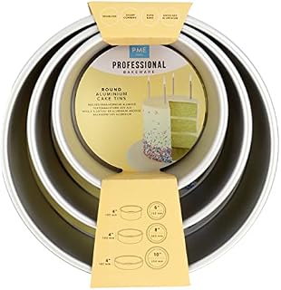 PME Round Cake Pans 6, 8, 10-Inch x 4-Inch Deep, Set of 3, Silver, RNDB68104