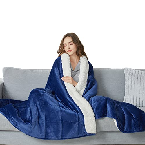 Cymula Flannel Weighted Blanket Adult: 60×80Inch Sherpa Fleece Heavy Blanket - Breathable Soft Blanket 15Lbs Queen Size - Snuggly Bed Blankets With Glass Beads- Navy #TOP11