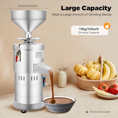 Dodoam Commercial Peanut Butter Machine Electric Grain Grinder Stainless Steel Sesame Sauce Peanut Nut Butter Maker, 33 Lbs/H, 1100W, 2850 RPM - for Almonds, Sesame, Rice