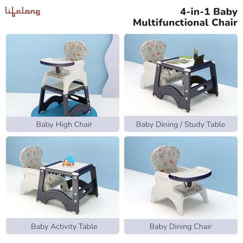 Image of Lifelong Cuppy High Chair for Baby 6M to 7 Yrs, 4 in 1 Convertible High Chair, Activity Table with Blocks, Study Table, Dining Chair with 5-Point Harness, Washable Cushion & Detachable Tray (LLCHC03)