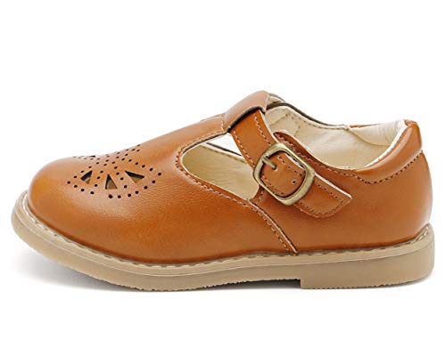 Dadawen Girl's Classic Mary Jane Flats School Uniform Shoes Dress Shoes Party Wedding Shoes Brown Us Size 9 M Toddler #TOP3