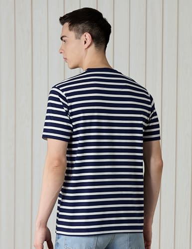 Image of Amazon Brand - Symbol Men Cotton Rich Relaxed Fit Striped Tshirt | Half Sleeves | Available in Plus Size