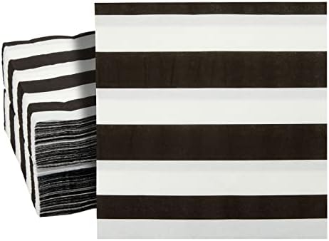 150 Pack Black and White Striped Napkins for Graduation, Kids Birthday Party (6.5 x 6.5 In)