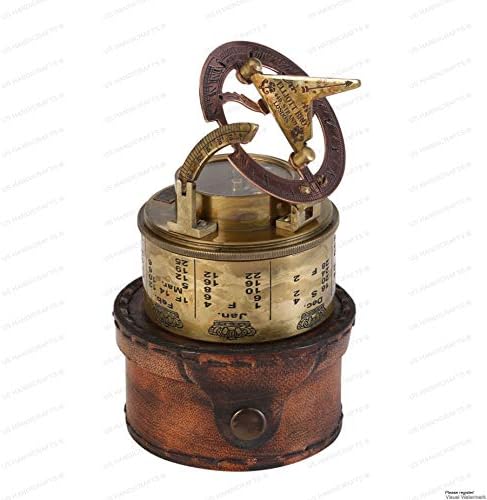 US HANDICRAFTS Vintage Compass Navigational Instrument - Marine Sundial Compass With Leather Case & Calendarâ¦.