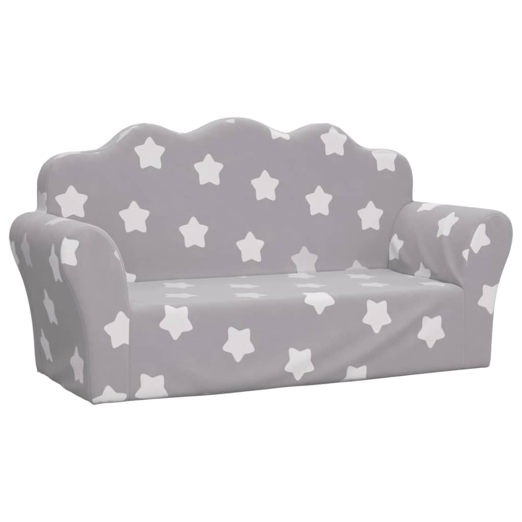vidaXL Sofá de Niños de 2 Plazas, Sillón con Reposabrazos, Mini Sofá Infantil, Sofá para Dormitorio Sala Juegos, Felpa Suave Gris Claro con Estrellas