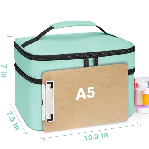 Image of Mancro Dual Layers Medicine Organizer Bag, Pill Bottle Organizer Storage with Lockable Zipper, Medication Travel Bag for Pills, Vitamins, Medical Supplies for Home Storage, Travel, Green