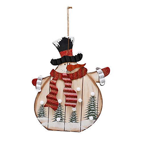 E-view Wooden Hanging Christmas Snowman Sign with LED Bulbs - Wood Decorative Plaques for Wall Door Xmas Tree Ornament Indoor Outdoor Holiday Decor (Snowman A)