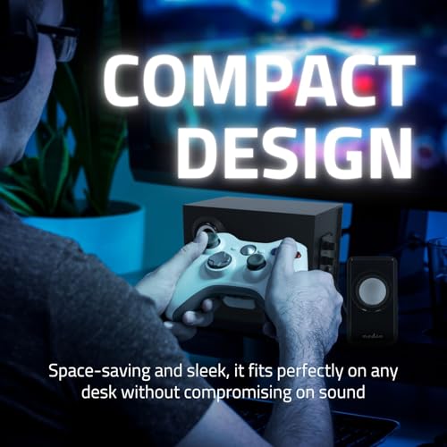 Nedis - Altavoces para PC - Alimentado por USB - Subwoofer - Conectores de Entrada: 1x 3,5 mm - Sonido estéreo 2.1 - Conjuntos de Altavoces de 33 W - ABS/Madera - Negro - imagen 7