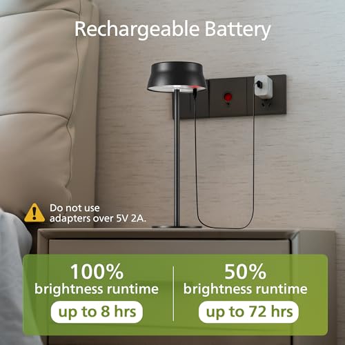 Philips Cordless Table Lamp, Portable Outdoor LED Desk Light, Rechargeable Battery Operated, 2 Adjustable Height, Touch Control & 3 Color Stepless Dimming, Waterproof Lamps for Bedroom, Black (1)