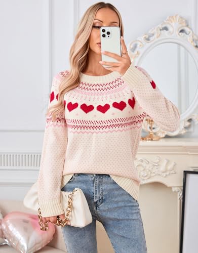 Image of Women's Long Sleeve Crewneck Casual Fall Winter Fair Isle Pullover Sweaters