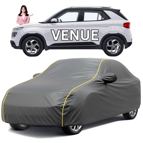 Image of Avecrew 100% Waterproof Car Cover for Hyundai Venue All Model Mirror & Antenna Pocket Triple Stitched, Dustproof Full Body Protection (Heat & UV Resistant,Grey)