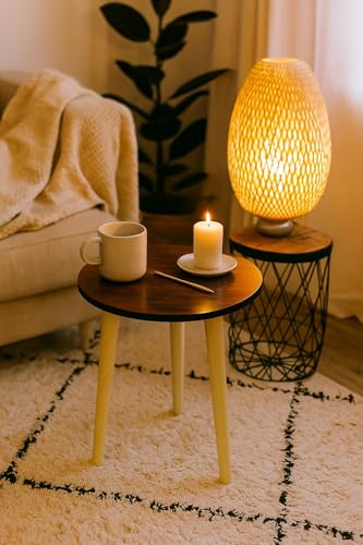Image of Brown Art SHOPPEE Round Side Table, Small End Table for Living Room, Modern Wood Accent Table Coffee Side Table with Wood Legs for Small Space, Easy Assembly,(12Dx13H Inches) (Brown)