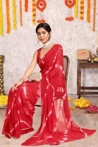 Image of MIRCHI FASHION Women Saree Shibori Print Chiffon | Elegant Festive and Functional Sari for All-Day Comfort with Matching Blouse
