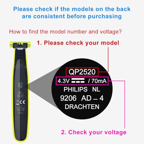 4.3V for Philips Oneblade Charger, Replacement Philips Norelco One Blade QP2520 A00390 Charging Cord, Electric Trimmer Shaver Power Supply Cord - Thumbnail 3