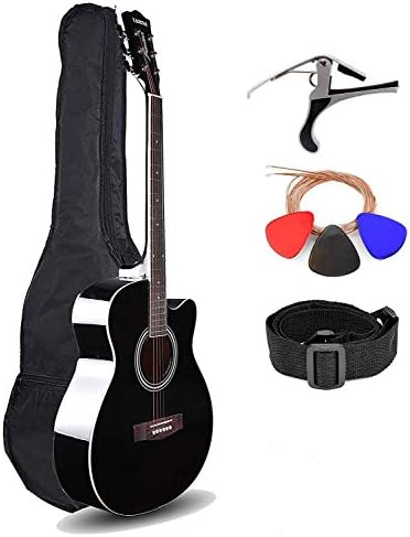 Kadence Frontier Series,Black Acoustic Guitar With Die Cast Keys Super Combo (Capo, Bag, strap, strings and 3 picks)