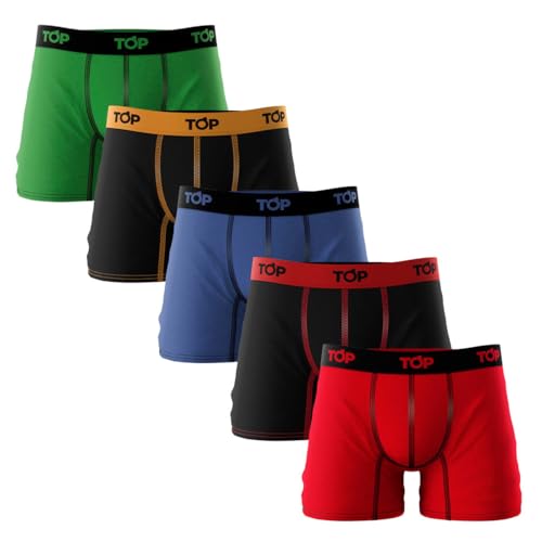 TOP - Men's Cotton Blend Boxer Briefs - Pack of 5 - Breathable & Lightweight for All-Day Comfort