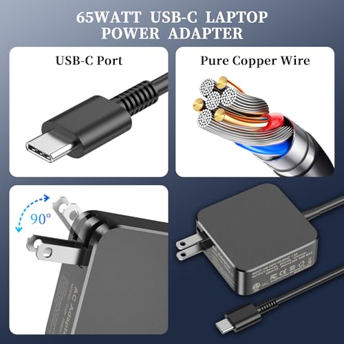 Image of 65W USB C Charger Compatible with Microsoft Surface Pro 12 (2025) 11 10 9 8 7 6 5 4 3, Surface Pro X, Surface Laptop 7 6 5 4 3 2 1, Surface Book 3 2 1, Surface Go 3 2 1 Power Adapter