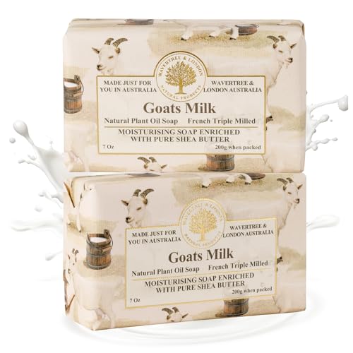 Image of Wavertree & London Natural Goat Milk Soap Bars (2 Bars) - 7oz Individually Wrapped, French Triple Milled Moisturizing Bath Bar Soap Enriched with Shea Butter, Chemical-Free Sensitive Skin Bar Soap