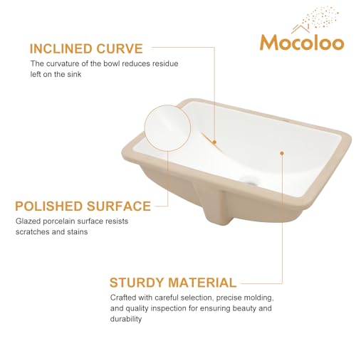 Mocoloo Undermount Bathroom Sink 20" x 14" Rectangle White Ceramic Bathroom Sink 8 Inch with Vertical Sides and Overflow Drain Porcelain Rectangular Undermount Vanity Sinks Interior Size 18 x 11 by Mocoloo - Used condition - Image 6