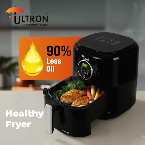 Image of Ultron Air Fryer Digital 4.5 L FryFit 45S, 1200W Oil-free Cooking | Instant Electric Air Fryer for Home, Rapid Hot Air Circulation, Fry, Grill, Roast, Steam, and Bake | 1 Year Warranty (Black)