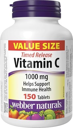 Webber Naturals Vitamin C Timed Release 1000 mg, 150 Tablets, For Bones, Teeth, Immune and Antioxidant Health