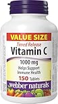 Webber Naturals Vitamin C Timed Release 1000 mg, 150 Tablets, For Bones, Teeth, Immune and Antioxidant Health