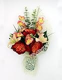 ramos flores para cementerio Para nicho cementerio Ramo de Flores Cementerio con peonias Color Coral Degradado, liliums Rosas y phalenopsis, Ramo de Flores Artificiales Cementerio