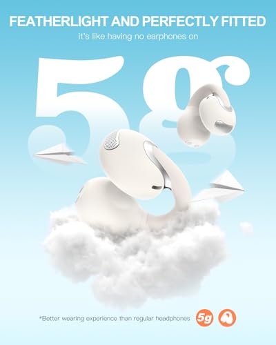 Image of Open Ear Clip Wireless Earbuds Bluetooth 5.4, Lightweight Comfort Sports Bone Conduction Headphones Built-in Mic for Clear Audio, Stable Fit Earphones 24H Play-Beige