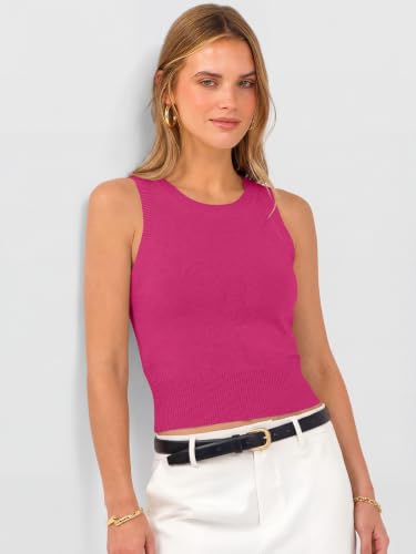 ANRABESS Women’s Summer Sleeveless Cropped Sweater Tank Tops Hot Pink XL — view 3
