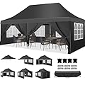 COBIZI Canopy 10x20 Pop Up Canopy Tent with 6 Sidewalls, Waterproof Commercial Canopy Ez Outdoor Instant Gazebo UV Protection 50+ Event Shelter, Garden Tents for Parties with Sandbags, Black