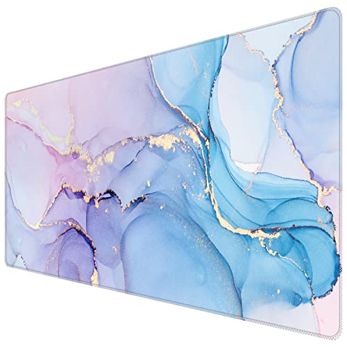 iCasso Large Gaming Mouse Mat,900 x 400mm Extended Large Size Mousepad,XXL Mouse Pad Non-slip Rubber Base and Waterproof Surface Mouse Desk Pad Keyboard Pad for Laser/Optical Mice-Watercolor Marble