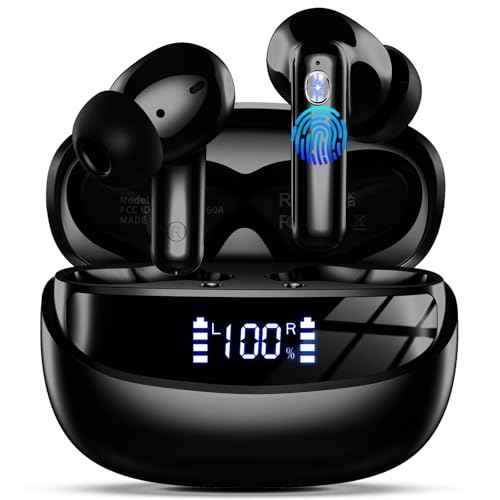 Nerunsa Bluetooth Kopfhörer, Kopfhörer Kabellos Bluetooth 5.4 HiFi Stereo, In Ear Kopfhörer mit ENC Noise Cancelling Mic, 50 Std Spielzeit Kabellose Kopfhörer mit 2D Bass LED-Anzeige