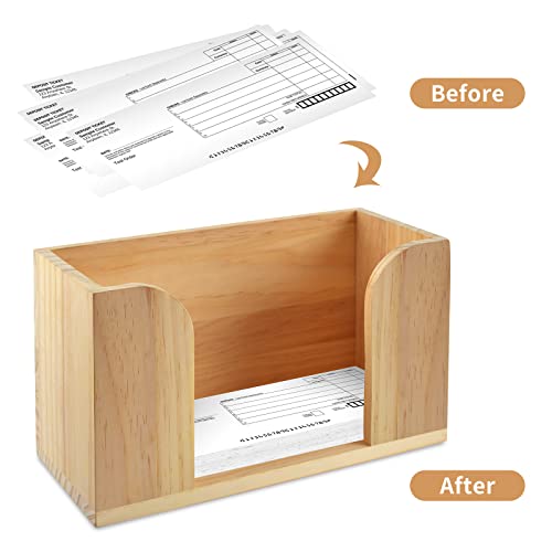 Wooden Deposit Ticket Holder Deposit Slips Organizer 11" L X 4.9" W X 6.5" H Cashier Pad Rack Desk Paper Holder For Deposit Slips,Checks,Tickets, Receipts,Forms,Vouchers #TOP6