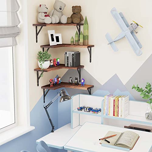Romguar Craft Corner Floating Shelves Wall Mounted Shelves Set Of 4, Waterproof Wood Display Wall Storage Shelves, Book Shelves, Home Decor For Bathroom, Kitchen, Bedroom, Living Room, Office #TOP5