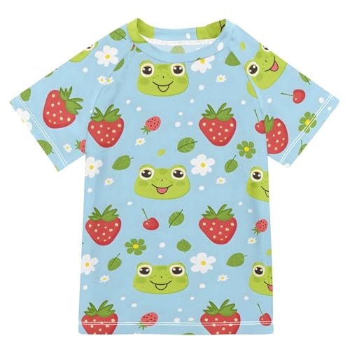 ALAZA Kids Rash Guard Boys Toddler Swim Shirts Short Sleeve Cute Frog UPF 50+ 3T